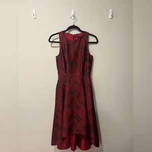 White House Black Market High-Low Burgundy Floral Jacquard Dress